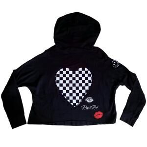 Lauren Moshi Women's L Cropped Hoodie Keep It Rad Midweight Heart Lips Soft
